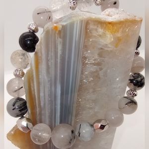 Black Tourmaline in Quartz Crystal Protection Bracelet